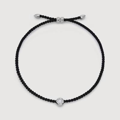 Sterling Silver Solitaire Diamond Cord Bracelet Lab Grown Diamond