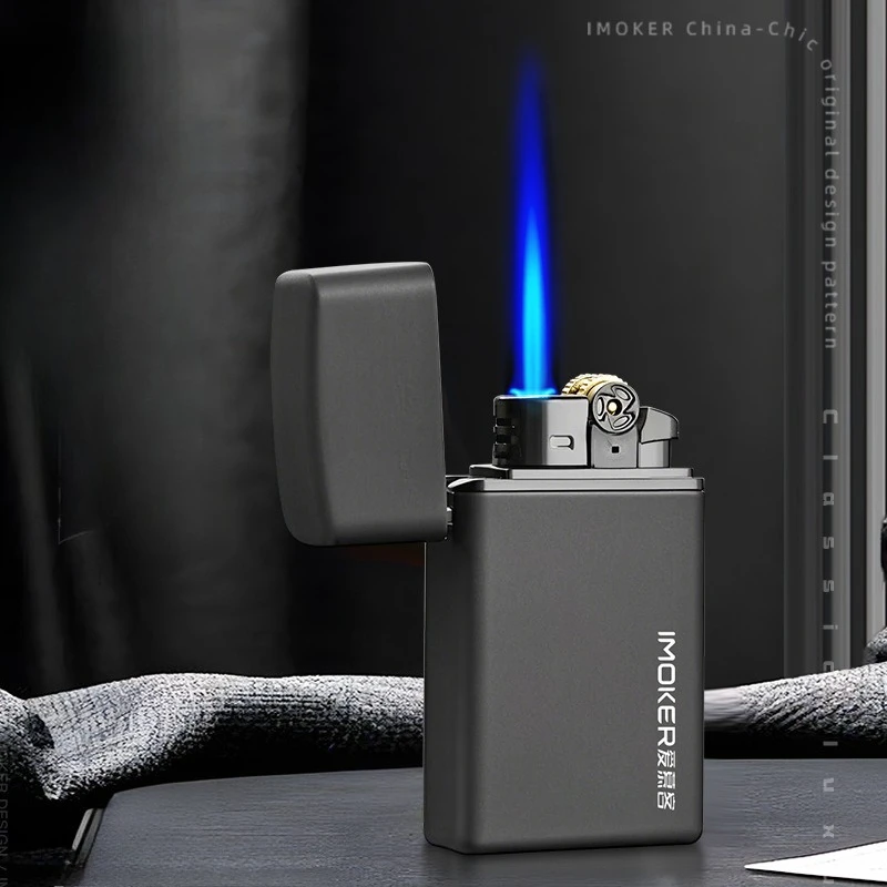 Schwarze winddichte aufblasbare Schleifscheibe Feuerzeug blaue Flamme Butan Feuerzeug Zigarette Zubehör benutzerdefinierte Großhandel Männer Gfits Image