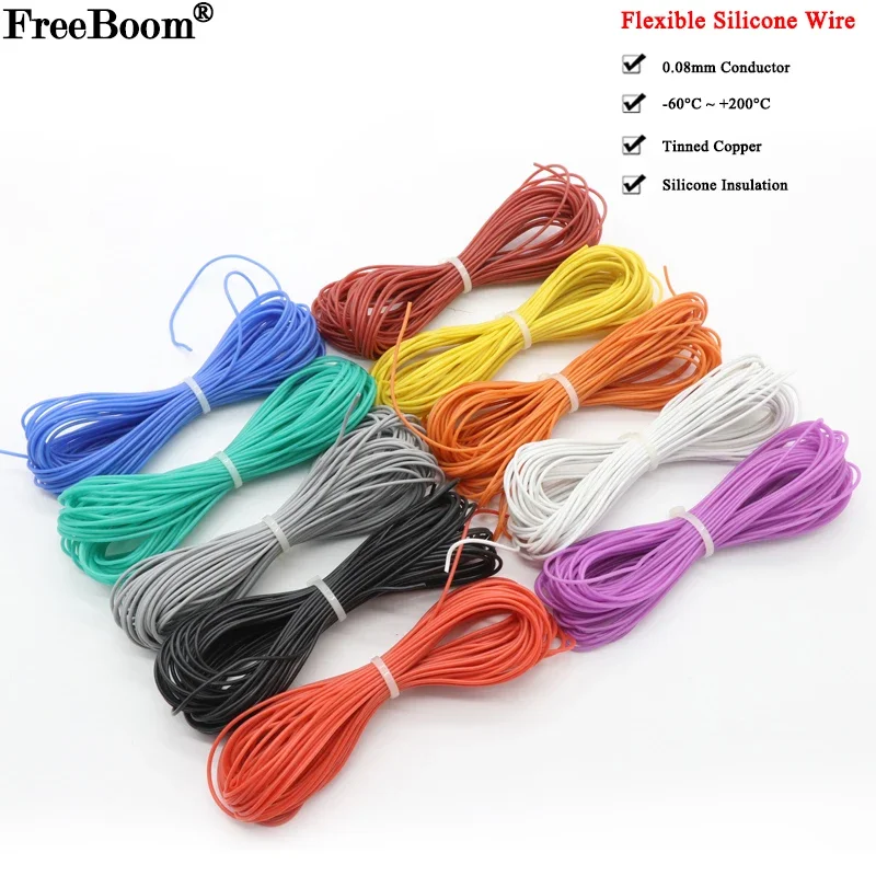 1M/5M Hitzebeständiges Kabel 30 28 26 24 22 20 18 16 15 14 13 12 10 AWG Ultraweicher Silikondraht Hochtemperatur-flexibles Kupfer Image