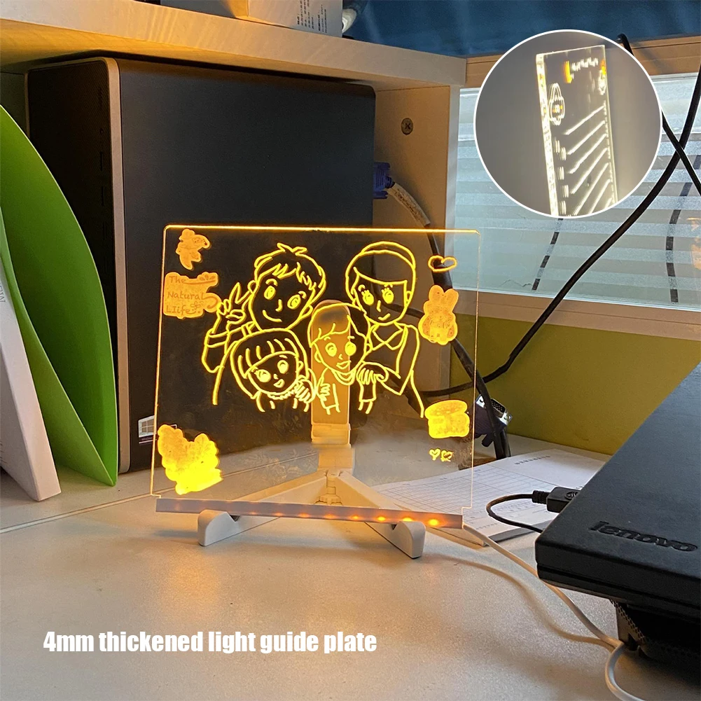 Nachtlicht, löschbares Neonschild, klare Schreibtafel mit 7 bunten Stiften, leichtes Acryl, trocken abwischbares Brett, leuchtendes Memoboard für das Büro Image