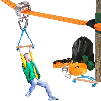 20 m Kinder Zipline Outdoor-Spielzeug Riemenscheiben-Sets Zip-Line-Ausrüstung für Hinterhöfe