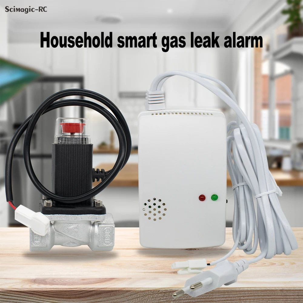 Natürlicher LPG-Gaslecksensor-Detektor mit Magnetventil, abgeschaltete Pipeline, EU-Stecker, Gasleckdetektor, Leckagealarm, Sicherheit Image