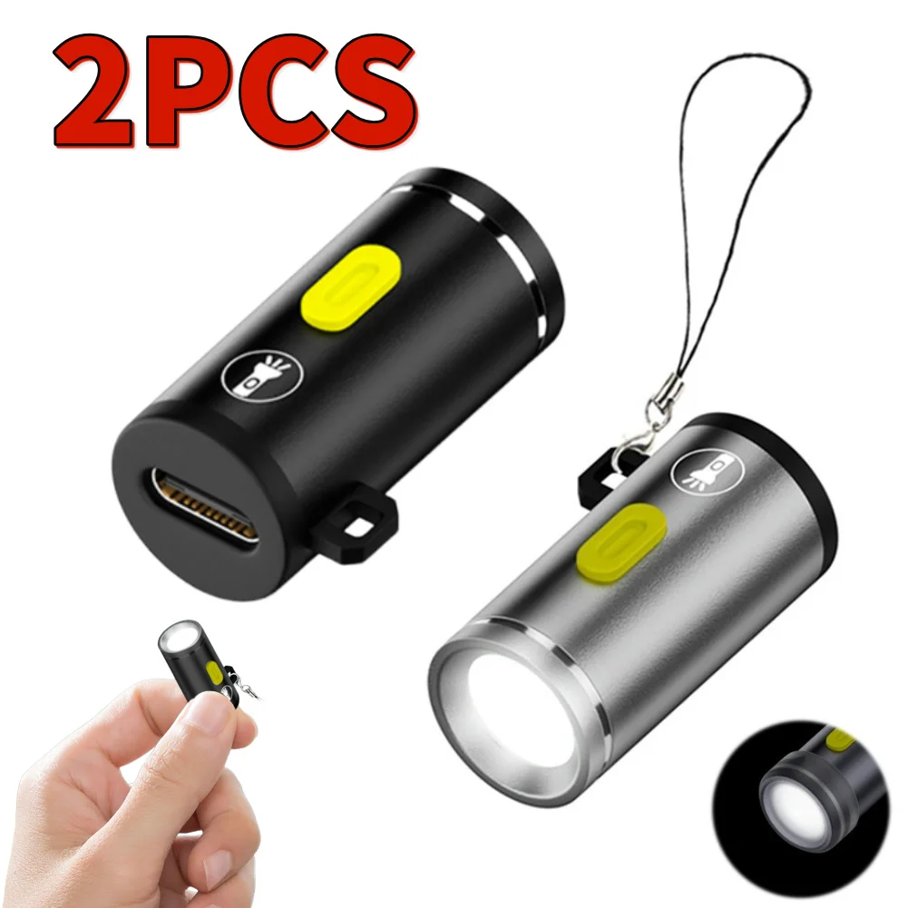 2PCS LED Handheld Mini Taschenlampe Typ C Angetrieben Kleine Tasche Taschenlampe Aluminium Legierung Camping Taschenlampe Licht für Reise verwenden Image