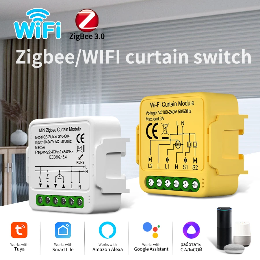 Tuya WiFi ZigBee Vorhang Schalter Modul Jalousien Rollladen Elektromotor Smart Home Alexa Google Home Alice Stimme APP Steuerung Image