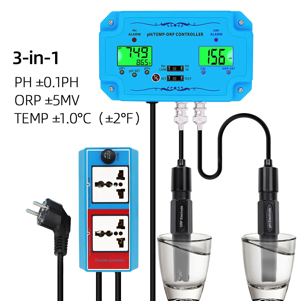 3-in-1 pH/TEMP/ORP Messgerät PH-2839 ORP Messgerät PH Tester Controller Detektor BNC Typ Sonde Wasserqualität für Aquarium Monitor Image
