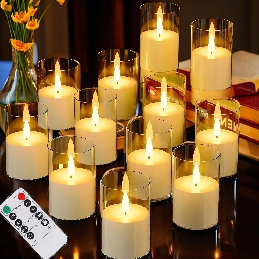 6/12er-Pack flackernde flammenlose LED-Kerzen mit 2/4/6/8H-Timer, ferngesteuerte, batteriebetriebene kleine Säule und Votivkerze, Heimdekoration Image