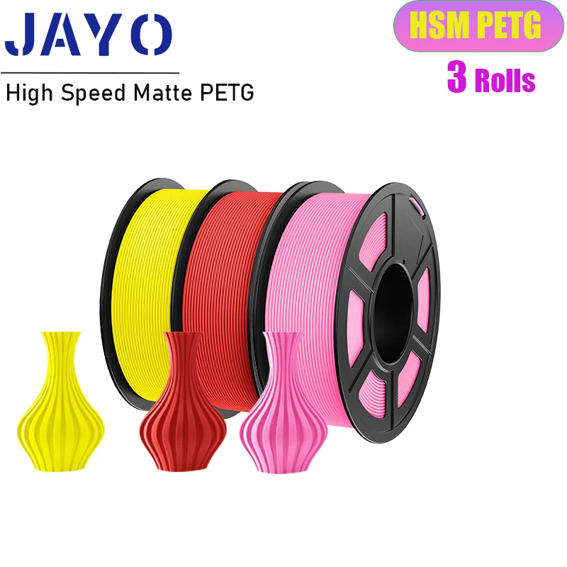 JAYO High Speed mattes PETG 3D-Drucker-Filament, 3 Rollen, keine Blasen, glatt, mehrere Farben, 3D-Filament, passend für FDM-Drucker, 1,1 kg Image