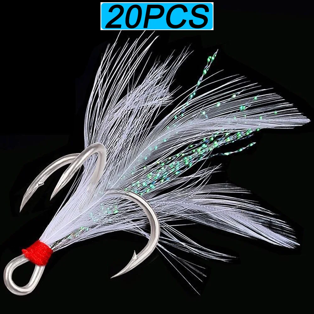 20 Stück Feder-Drillinge 1 # -10 # Set Stacheldraht Sharp High Carbon Stahl Nickel Haken Rostschutz Köder Kit Angeln Pesca Tackle Angelhaken Image