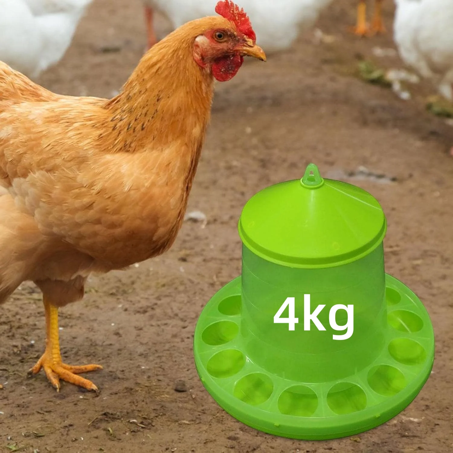 4 kg automatischer Geflügel-Futterspender, Futtereimer, landwirtschaftliche Ausrüstung, Fass, Hühner-Futterspender, Tränke für Tauben, Vieh, Pfauen, Truthahn, Vogel Image