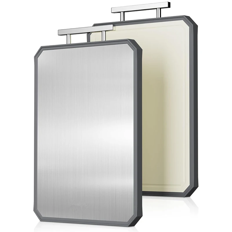 LMETJMA Doppelseitiges Stahl-Schneidebrett für die Küche, Edelstahl-Schneidebrett, ungiftiges Schneidebrett für die Küche JT505 Image