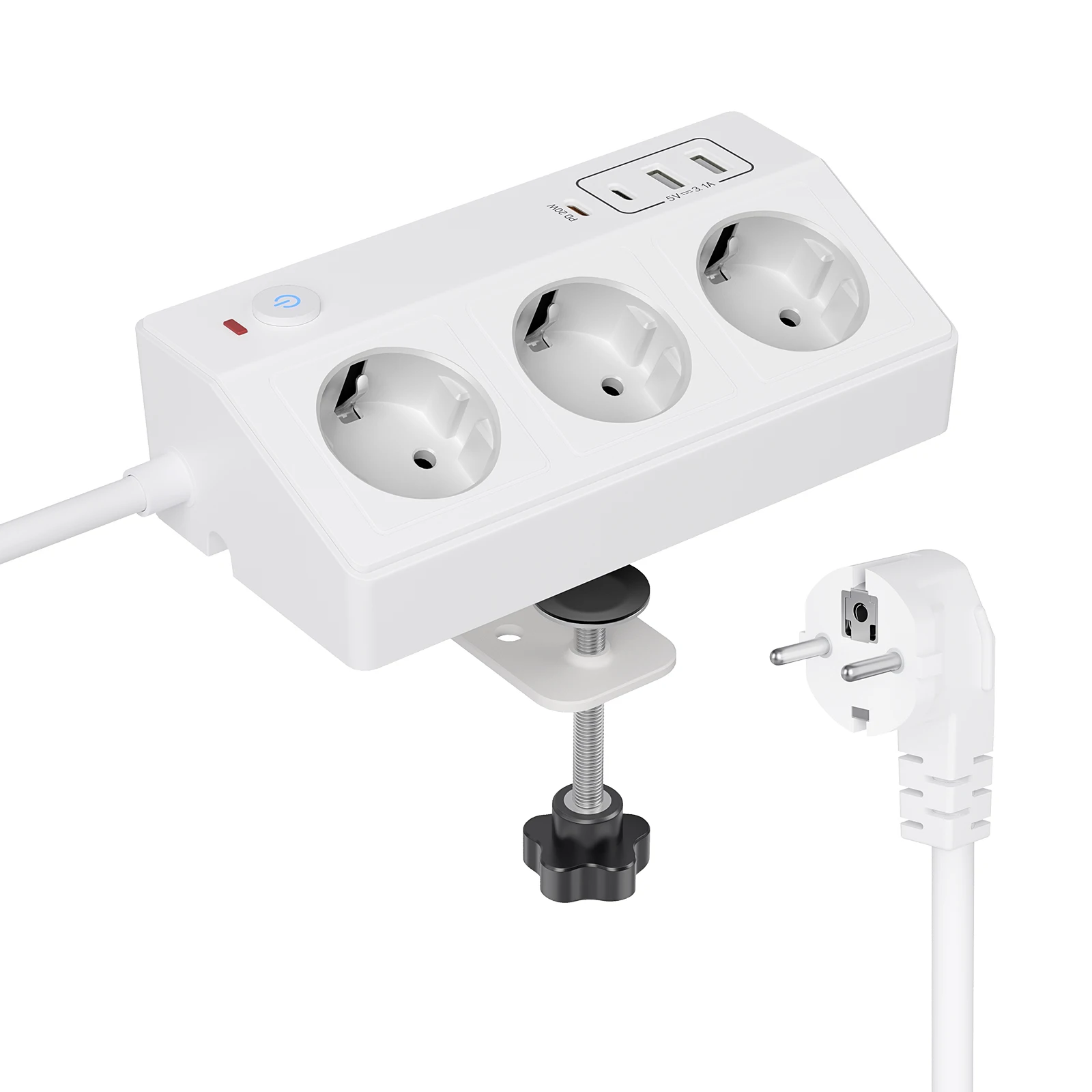 Europäische Klemmsteckdosenleiste mit 3 m langem Verlängerungskabel, geeignet für Büro, Heimschule und andere Szenarien Image