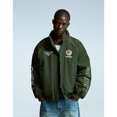 Bershka Embroidered Technical Jacket Men L Khaki