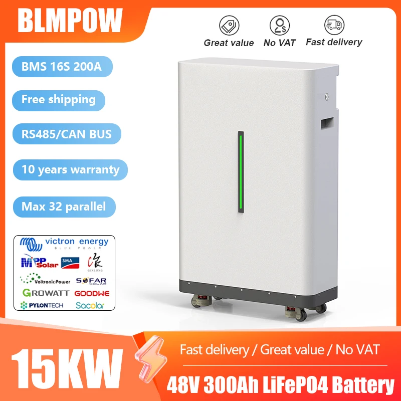 LiFePO4 48V 300AH 100AH 600AH Akkupack 51,2V 15KW Lithium-Solarbatterie 10000+ Zyklen Mit 16S 200A BMS Für Wechselrichter EU-Lagerbestand Image