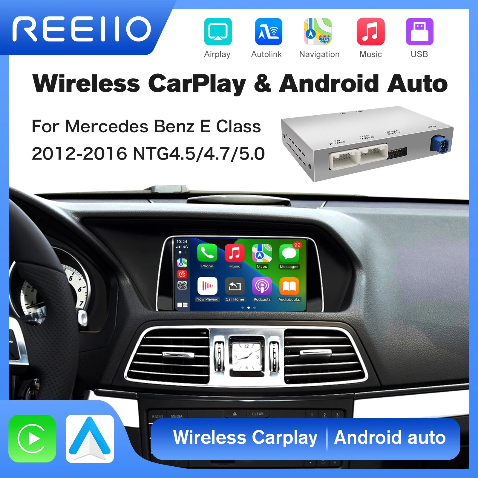 Drahtloses CarPlay Android Auto für Mercedes Benz E-Klasse W212 E Coupe C207 2012–2016, mit Mirror Link AirPlay Car Play Image