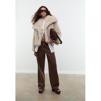 Stradivarius Cropped faux fur jacket Stone XL
