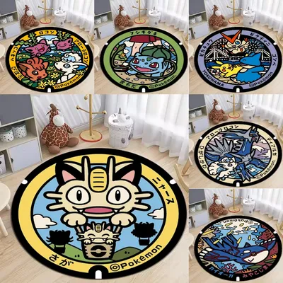 Kawaii Meowth Pokemon Pikachu Rug for Living Room Game Fans Bedroom Soft Rug Lounge Balcony Sofa Mat Swivel Chair Mat Kid Gift