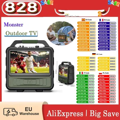 Monster VMay Tragbarer Outdoor-TV mit TV-Tuner-Antenne, 15,6 '1080P-Bildschirm, 60 W Audio, 12 V/9 A, integrierter wiederaufladbarer Akku