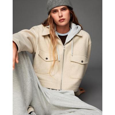 Bershka Soft Felt Texture Jacket Women Xxs Sand