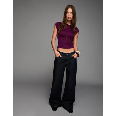 Bershka Short Sleeve Polyamide T-Shirt Women L Violet