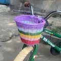 Cestini per bicicletta anteriori per bambini Manubrio per bici Borsa per cestino per bici intrecciata a mano in vimini morbido Decorazione per borse laterali per bicicletta anteriori color arcobaleno