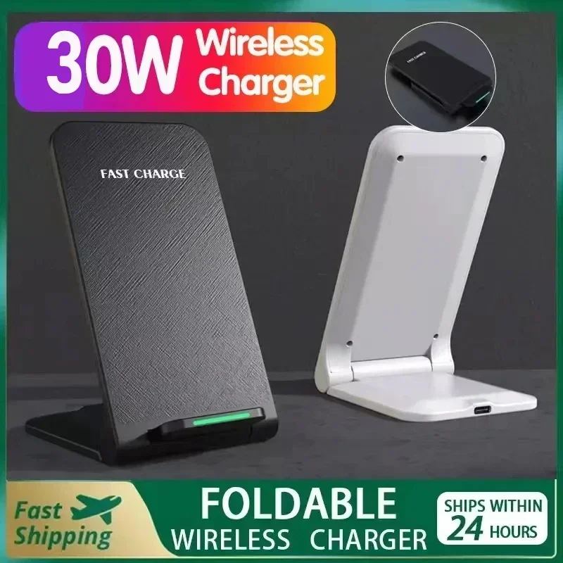 Supporto per caricabatterie wireless pieghevole da 30 W per iPhone 16 15 14 13 12 Pro X XS 8 Samsung Xiaomi Dock station di ricarica rapida a induzione