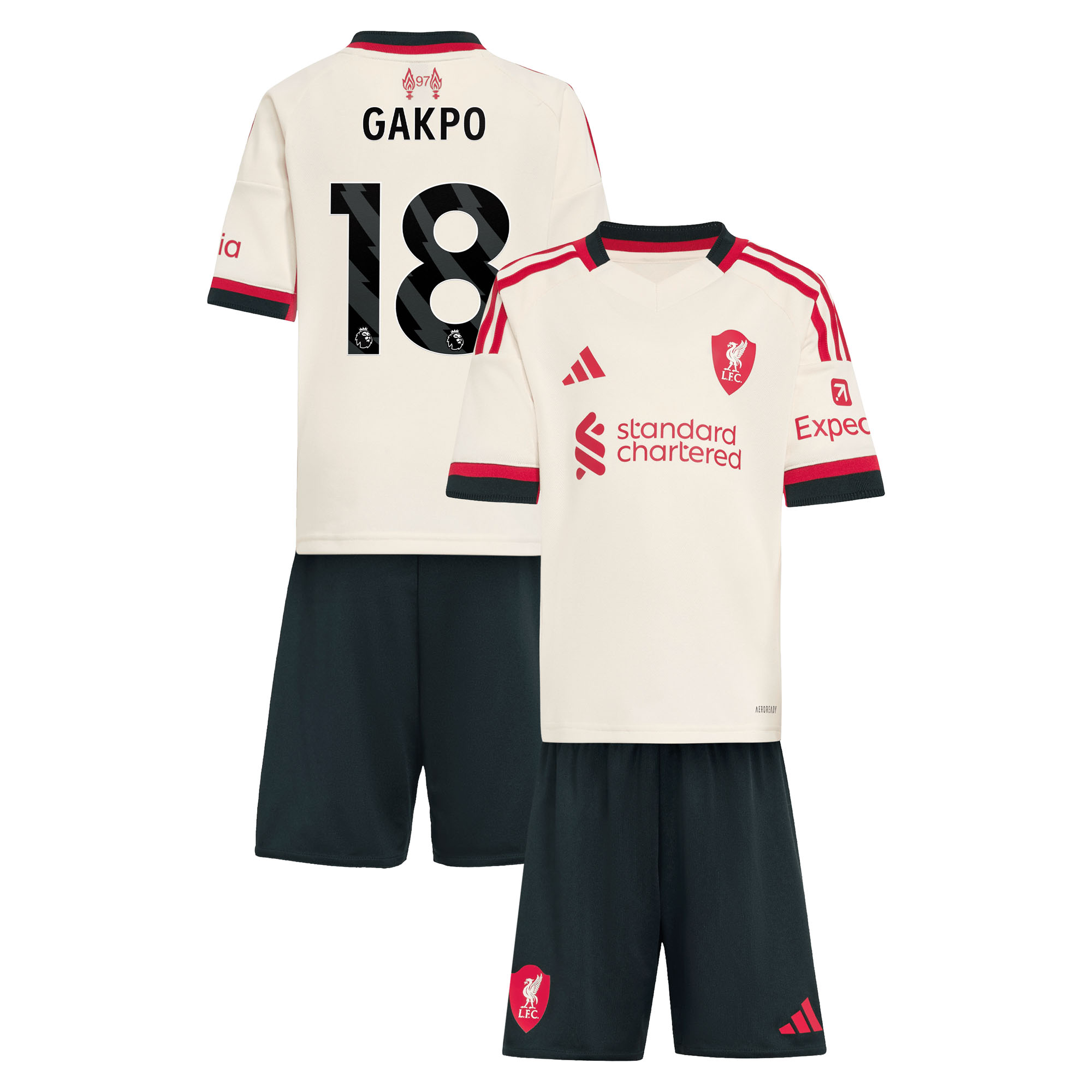 Liverpool adidas Auswarts-minikit 2025-26 mit Aufdruck Gakpo 18 Image
