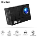 Ourlife Action Camera 5K30FPS 50MP WiFi 2.0" Schermo IPS 170 ° Videocamera per casco con telecamera sportiva anti-vibrazione impermeabile grandangolare da 30 m