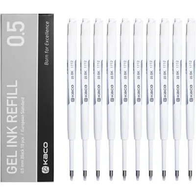 Pack of 10 - Kaco G2 Gel Ink Refills for Retractable Gel Pens Fine Point 0.5mm Quick Drying Black Ink Euro Standard G2 Refill