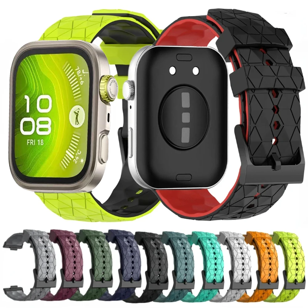 Weiches zweifarbiges Silikonarmband für Huawei Watch Fit 3, Fußballmuster, Sport-Silikonarmband für Huawei Watch Fit 3/4/4 Pro Image