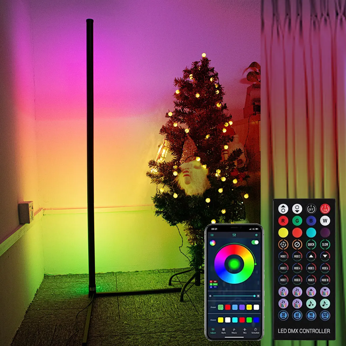160 cm Smart APP Bluetooth Eck-Stehlampe, dimmbar, RGB-LED-Umgebungslicht für Schlafzimmer, Gaming, Zimmer, Weihnachtsdekoration, Stimmungsbeleuchtung