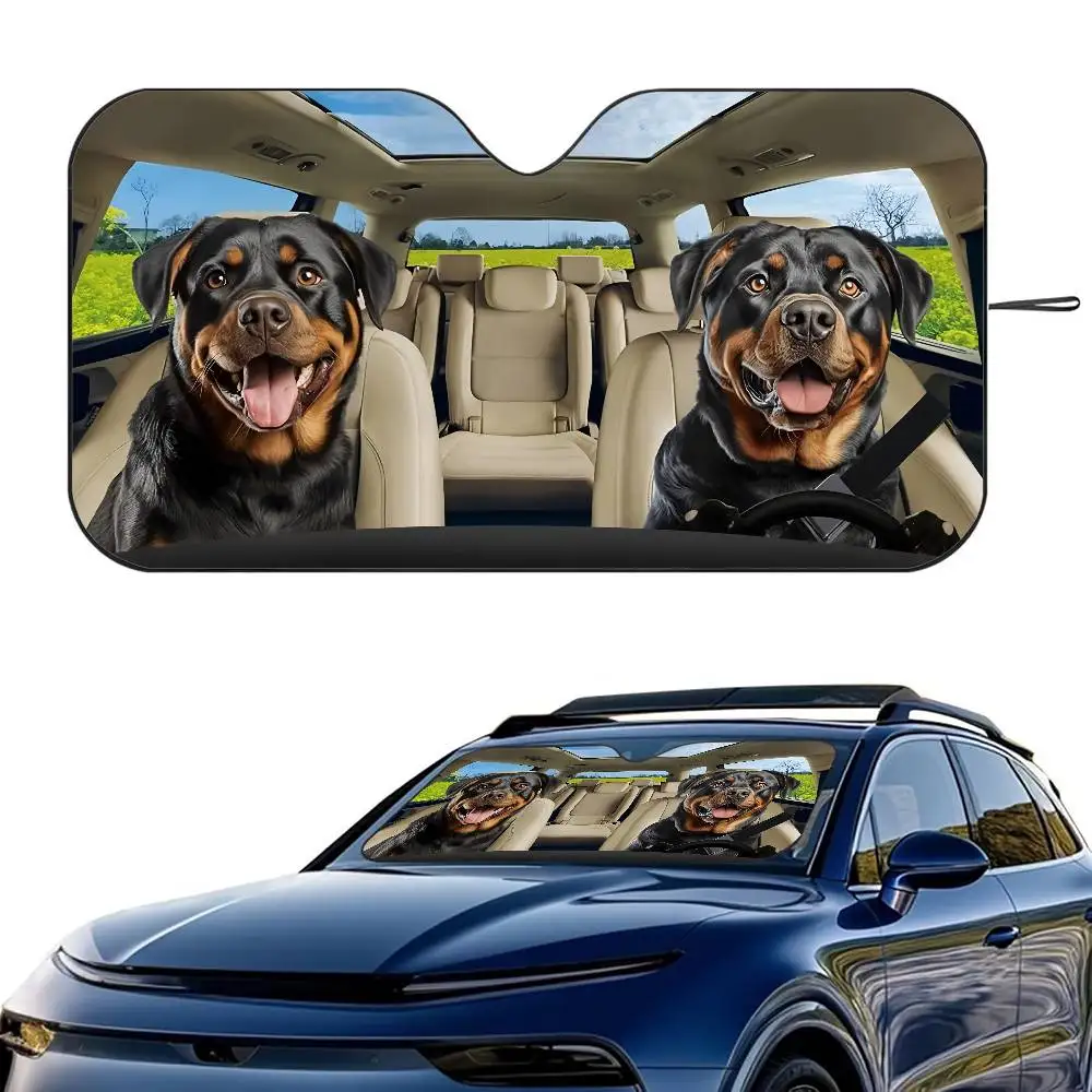 Rottweiler Dog Driver Auto-Sonnenschutz, Windschutzscheibe, faltbar, dreilagiger Isolations-Sonnenschutz mit Saugnapf, blockiert UV-Strahlen, Sonne Image