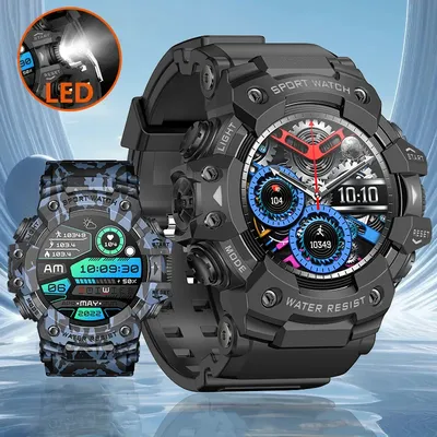 2025 New Rugged Sports Smart Watch Men Wireless Call Waterproof Military Compass Smartwatches with Flashlight For Android iOS