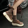 Frühling Herbst Echtes Leder Sport Laufschuhe frauen Braun Retro Skateboard Turnschuhe Plattform Lässig Vulkanisierte Schuhe zapatillas