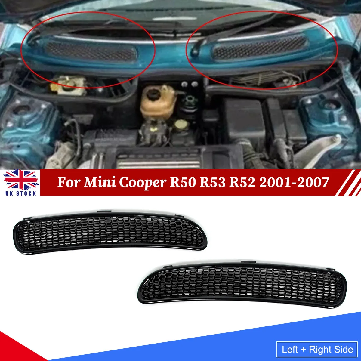 Links Rechts Seite Schwarz Haube Vent Grille Scuttle für Mini Cooper R50 R52 R53 Honeycomb Mesh Racing Grills Grille Grid Auto Kit Image