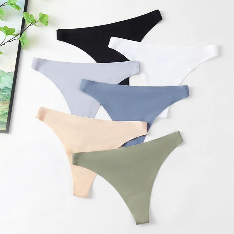 6 Stück neue nahtlose Unterwäsche aus Eisseide mit mittlerer niedriger Taille, atmungsaktiv, halber Hüft-Tanga, bequeme Unterhose Image