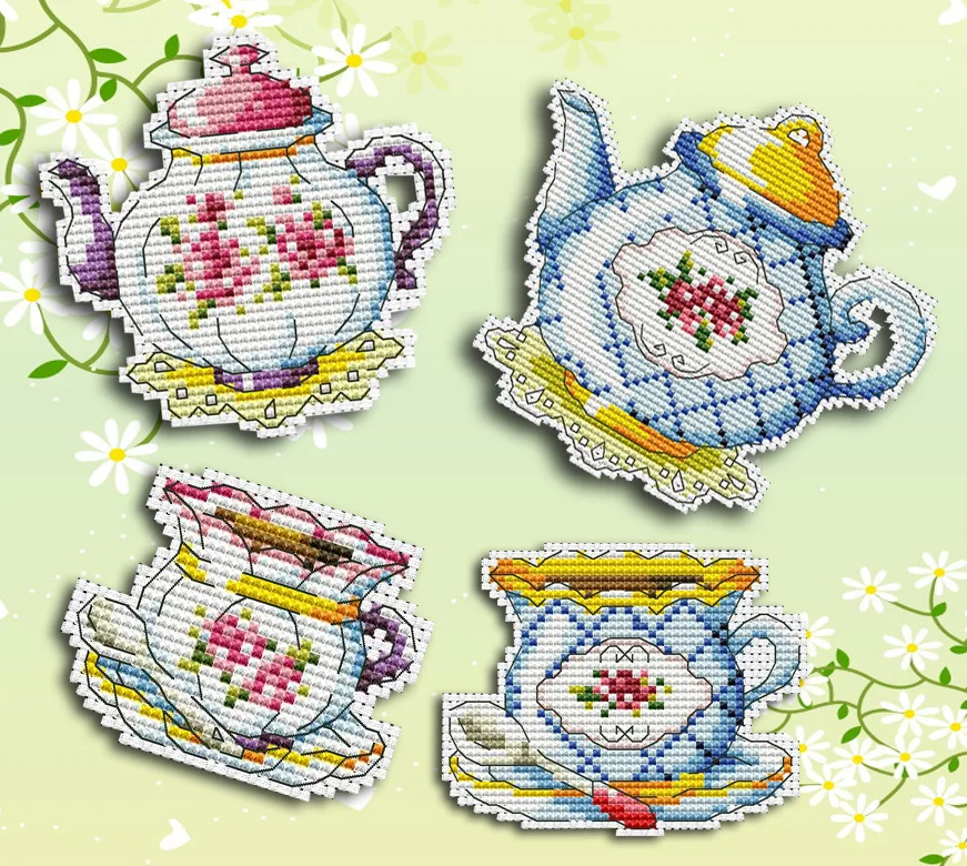 14ct Kunststoff Leinwand zweifarbige Teekanne für DIY handgemachte Handarbeit Stickerei Stricken Handwerk Kreuz stich Ornamente Image