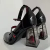 Punk-High-Heels-Pumps für Damen, Knöchelriemen, schwarze Mary-Jane-Schuhe für Damen, 2022, neue Lolita-Schuhe aus Lackleder mit Rosenabsatz