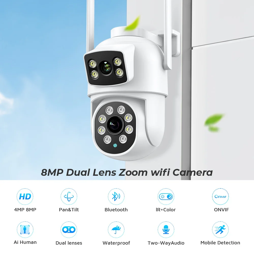 Outdoor Wireless Security IP Kamera 4K 8MP HD Dual Objektiv Externe Wifi PTZ Kamera Auto Tracking Straße Überwachung Kamera iCsee Image