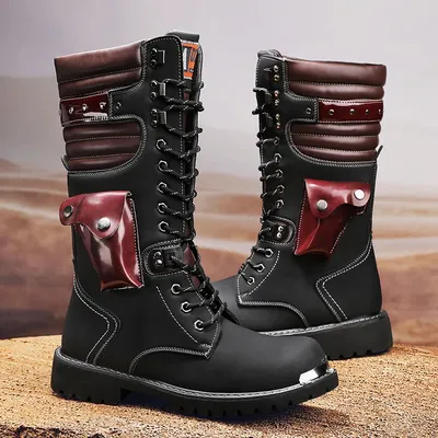 Boots 2025 Men's High-Top Large Size Leather Boots Waterproof Motorcycle Boots Men's Work Boots Inner Heightening High-Top Large Size Shoes Motorcycle Boots Boots