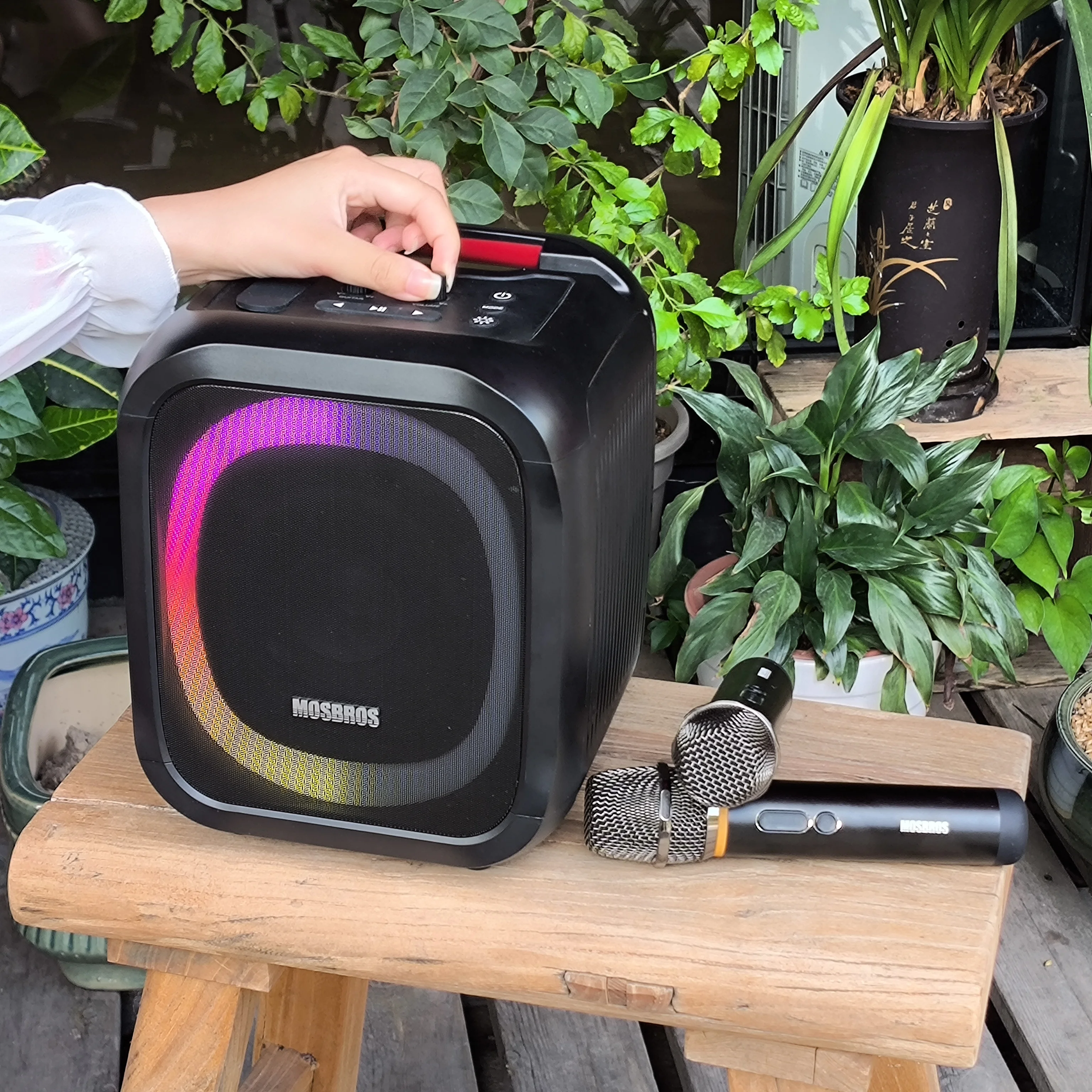 Portable Karaoke Speaker with 2 Wireless mic, StormBox Speaker 70W, Outdoor Party Speaker With Carry Handle, TWS Pairing