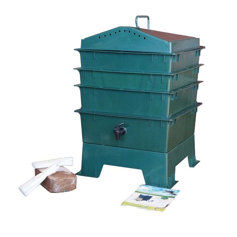 Dark Green Vermicompost 3-Tray Worm Composter with Compost Worm Tea Spigot - 17W x 28H x 17D inches