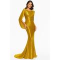 Elegantes goldenes Meerjungfrau-Abendkleid mit Umhang formelles Hochzeitskleid Bodenlange Schleppe ärmellos Bootsausschnitt Jersey mit Falten- und Raffungdesign 2025.