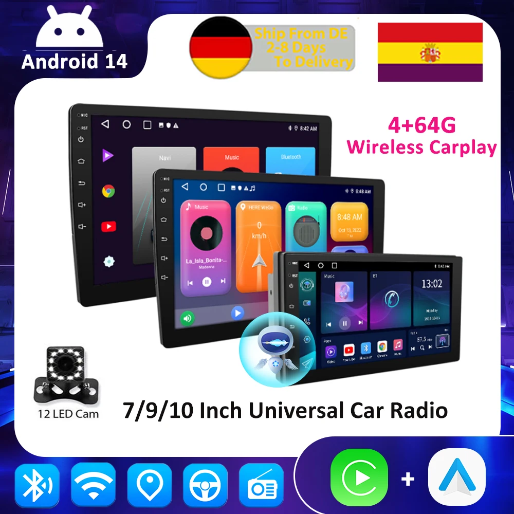 ESSGOO Android 14 Autoradio universale 7/9/10 pollici 64G Autoradio 2 Din Autoradio GPS BT Centrale Multimedia Smart Car Systems