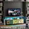 Rosahqnda Meuble TV, Table TV rétro, Support multimédia avec 3 tiroirs, Meuble TV industriel en tissu, Tiroir en tissu de surface