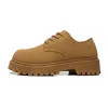 Britische Low-Top-Gelb-Derby-Arbeitsstiefel für Herren, große runde Zehenpartie, Lederschuhe mit klobiger Sohle, langlebig, rutschfest, lässig, bequem