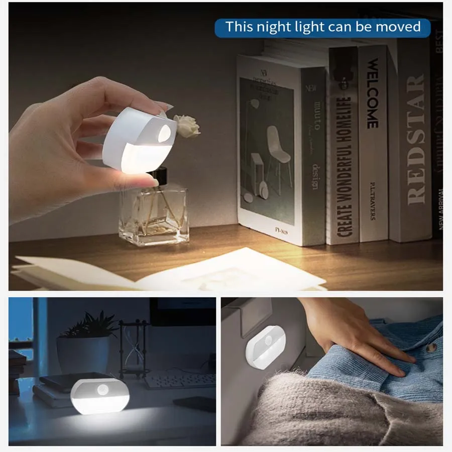 1–5 Stück menschliche Infrarot-Sensor-LED-Nachtlichter, wiederaufladbare USB-kabellose Schrankbeleuchtung, geeignet für Küchenschränke, Treppen