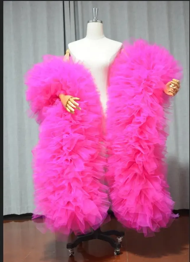 Physische Fotos Mode Bühne Ball Party Club Braut Tüll Boa Rüschen Schal Wickel Hochzeitsaccessoire Benutzerdefinierte Farbe Image