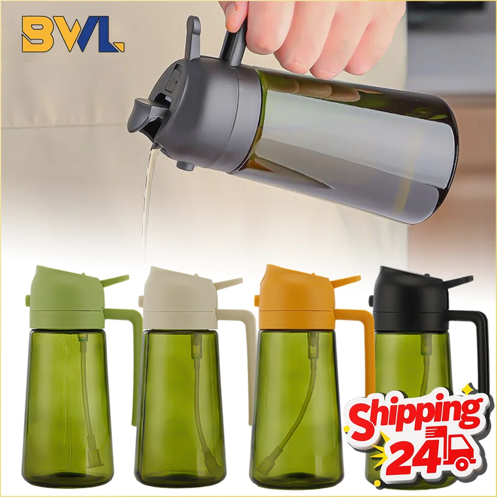 2-in-1-Olivenöl-Sprühgerät aus schwarzem Glas, leichter Ölspender zum Kochen, Salat, Grillen, Küchenutensilien, nachfüllbare Sprühflasche Image