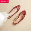 QUTAA 2025 Mode Sexy Pumps Frauen Sandalen Wohnungen Schuhe Kuh leder Offene spitze Party Schuhe Kleid Größe 34-40