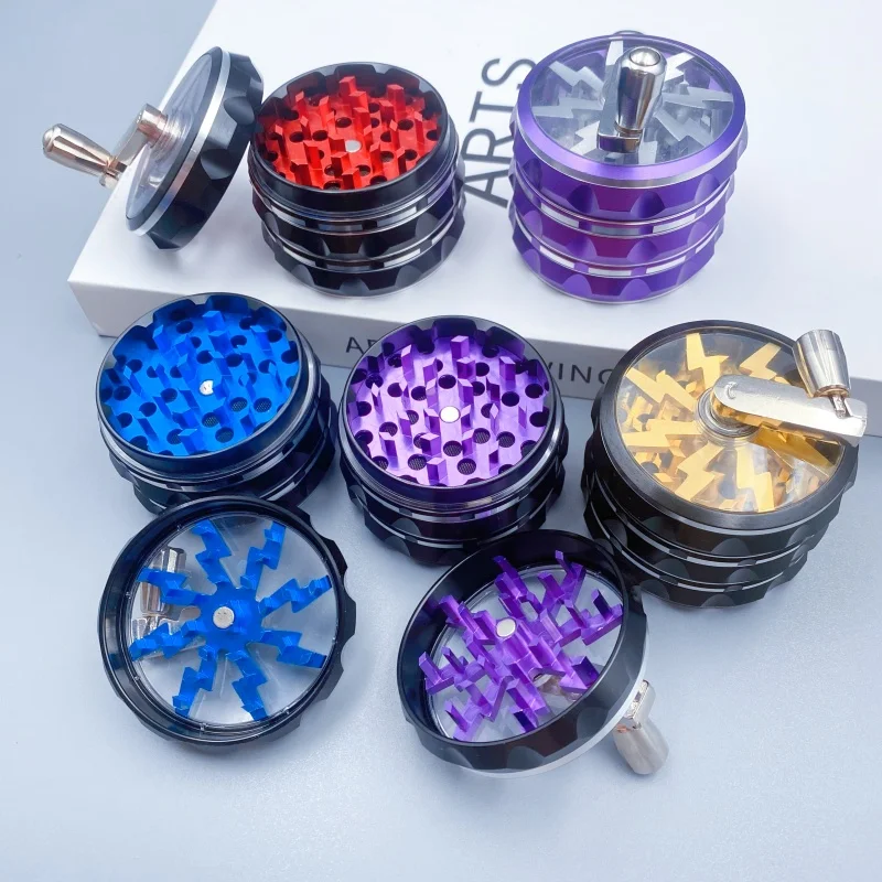 2,5 zoll/63mm Griff Kräutermühle 4-schicht Manuelle Pfeffer Salz Mörtel Gewürzmühle Rohes Gras Tabakmühle zigarette Rauchen Werkzeug Image